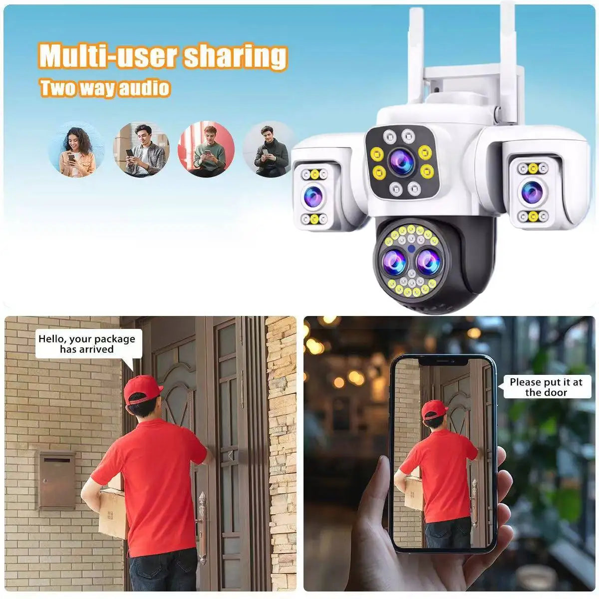 20MP WiFi IP Camera HD Three Screens Security AI Auto Detect Wireless Surveillance Cameras Onvif 10X Zoom Baby Monitor YOOSEE