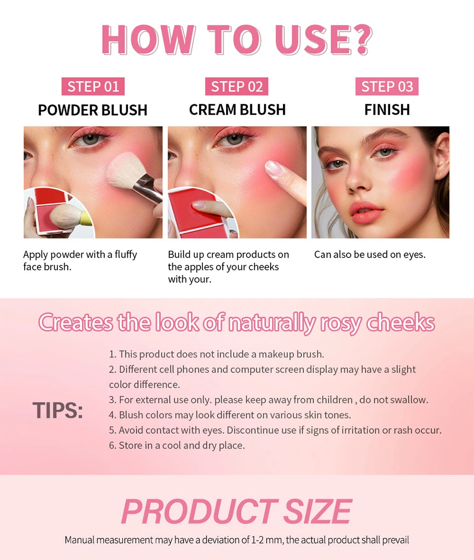 Tidesmit Cream and Powder Blush Palette featuring natural long-lasting peach pink makeup shades for face contouring