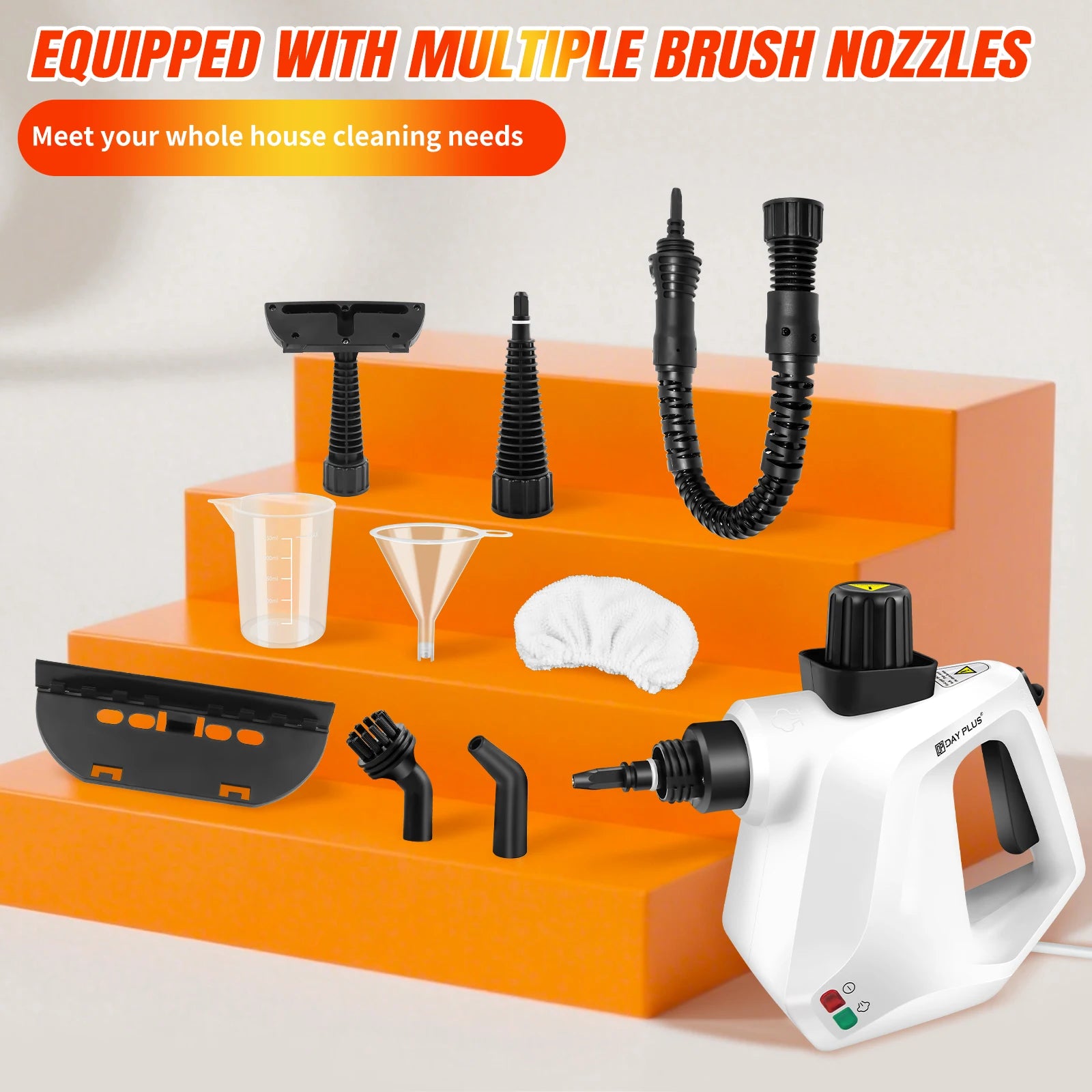 Tidesmit high pressure steam cleaner with steam cannon and 9-piece accessory set for cleaning multiple surfaces