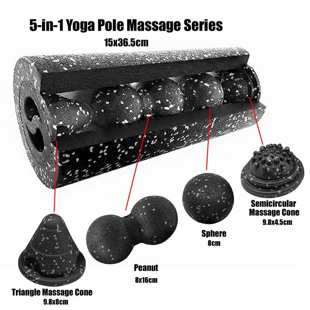Vibrating Foam Roller Set: 5-in-1 Deep Tissue Muscle Recovery Kit Back Massage Instrument Tidesmit