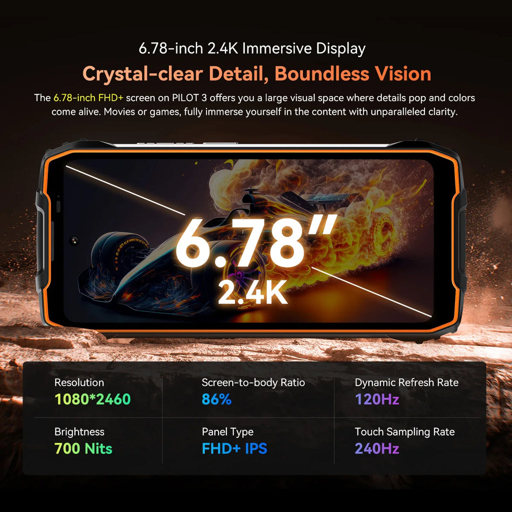 Blackview OSCAL PILOT 3 5G AI Rugged Smartphone MTK 6300, 6.78" 2.4K Display 120Hz, 12GB 256GB, 7500Amh Battery Phone,Android15