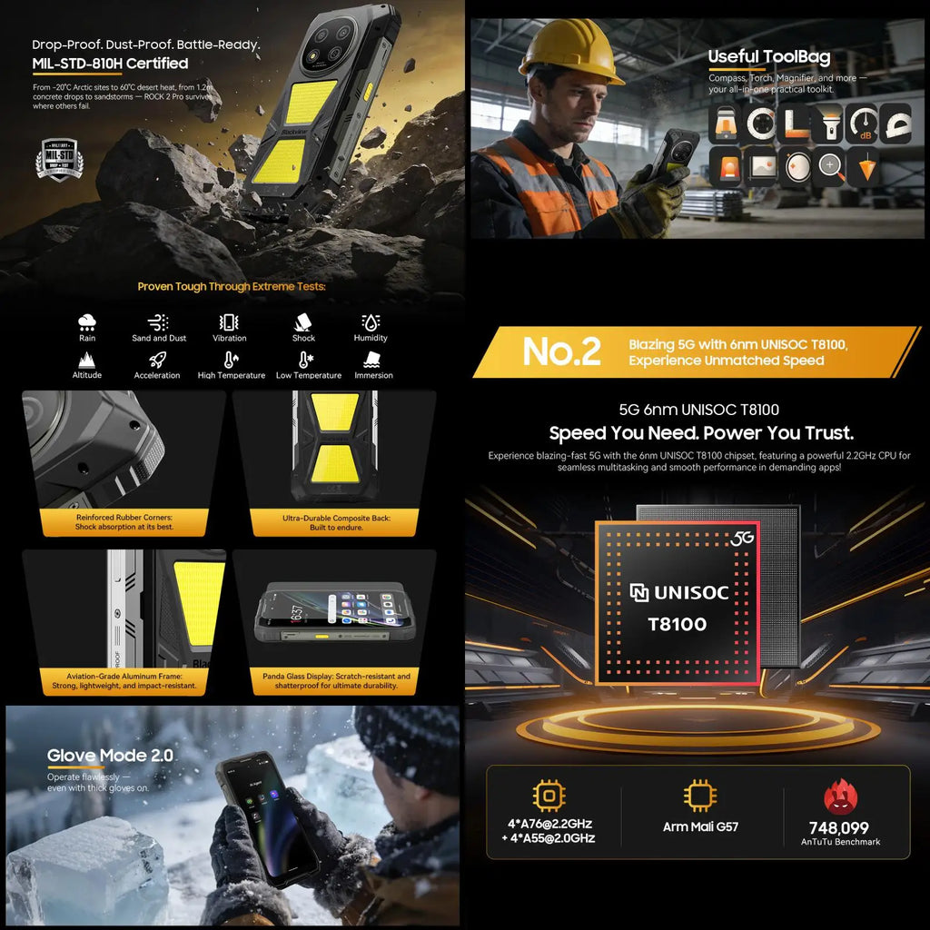 Blackview Rugged 5G Smartphone: 15000mAh Battery, 256GB Storage AE Tidesmit
