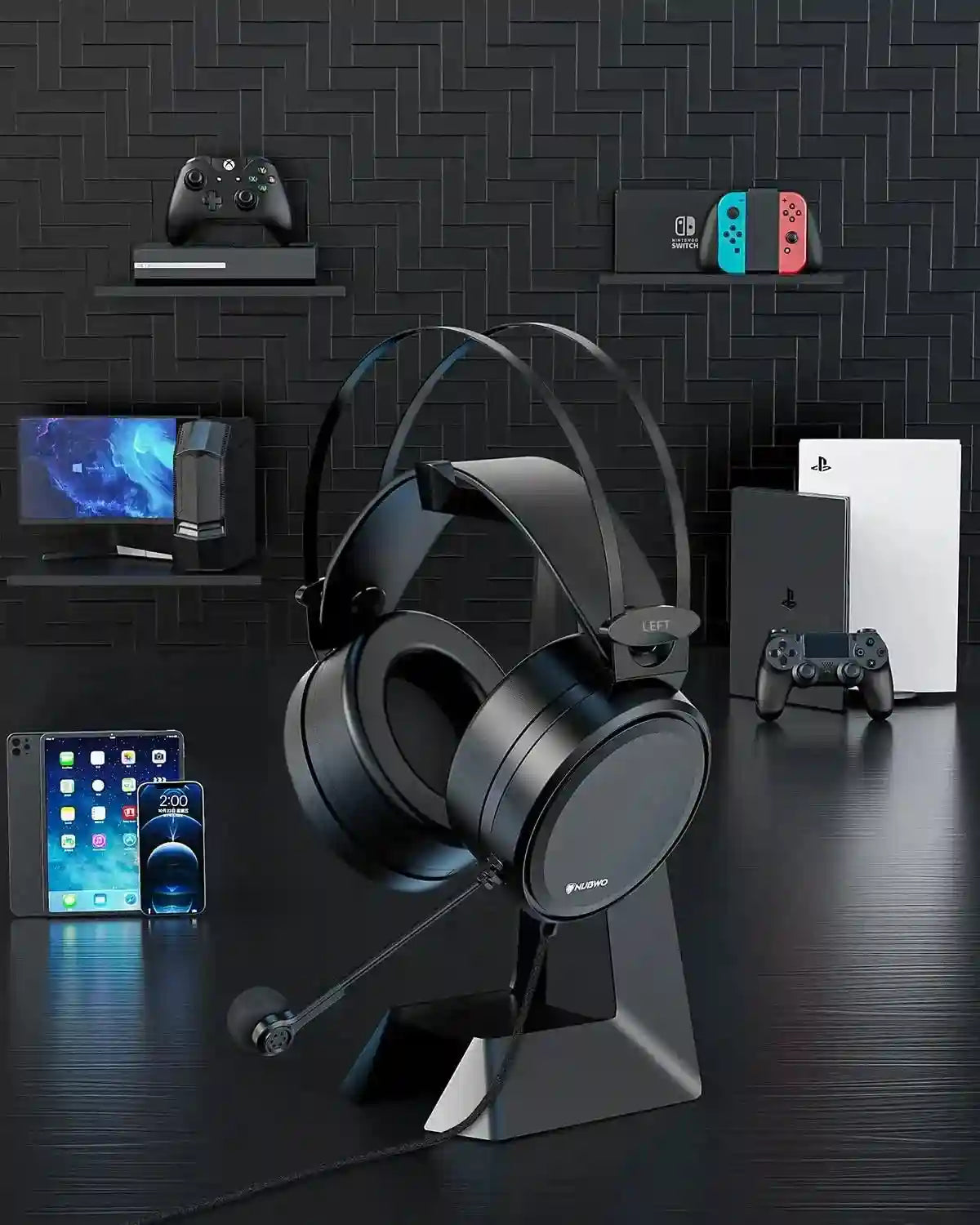 Wired Gaming Headset with Noise Canceling Mic for PC and PS5 - Black Tidesmit
