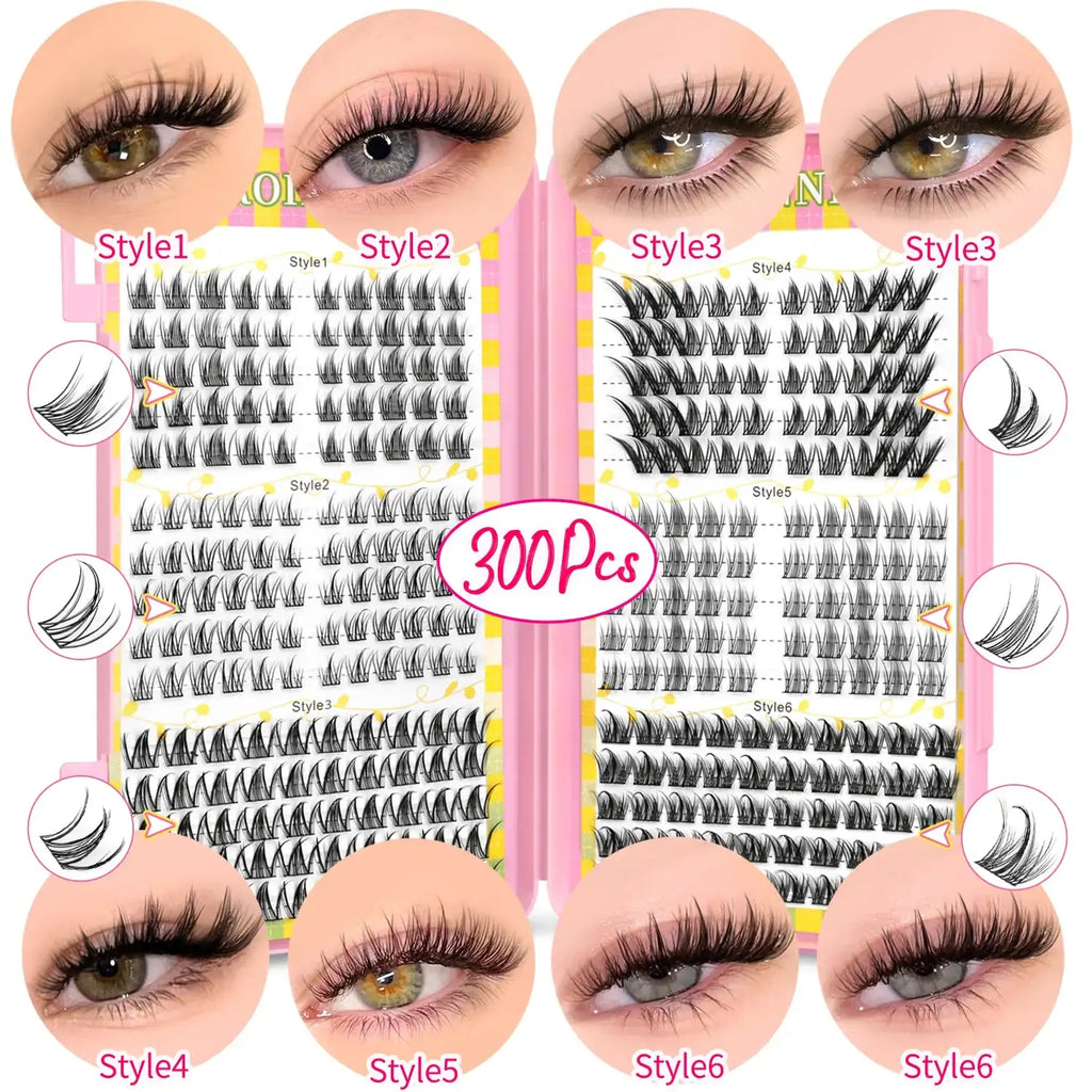GROINNEYA Eyelashes Clusters 320 pcs Natural Eyelash extension Cluster Lashes Volume Mixed Tray Lashes Cluster Natural
