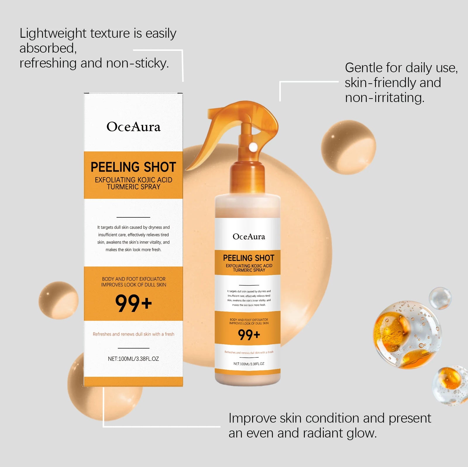 Body Keratin Care Kojic Acid Turmeric Spray Gently Exfoliating Peeling Solution Brightening Hydrating Skin Care All Skin Types