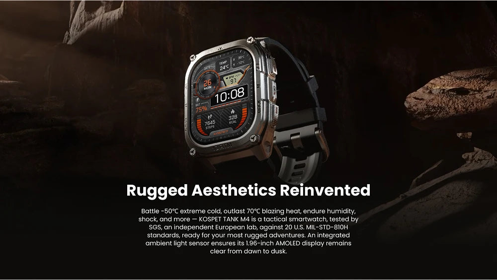 2025 KOSPET Tank M4 Rugged Smart Watch Stainless Steel GPS Offline Maps 10ATM 45M Freediving 24/7 Health Monitor for Android iOS