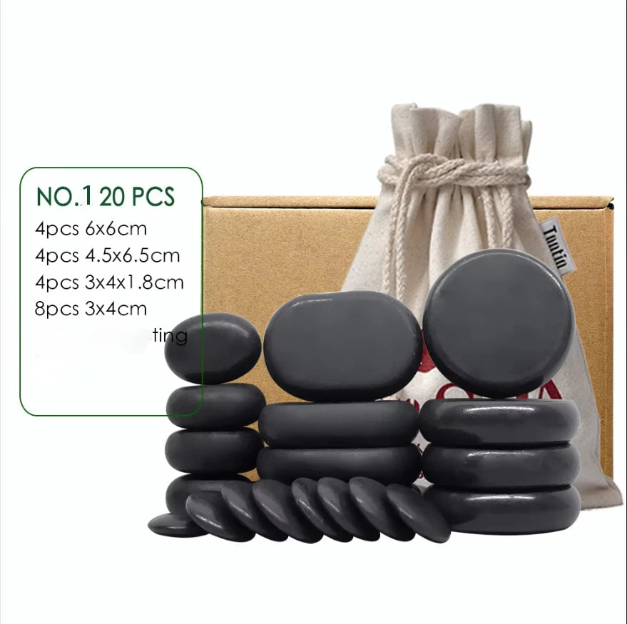 Stone Massage Set for Back Pain Relief - 20pcs Basalt by Tidesmit Back Massage Instrument Tidesmit