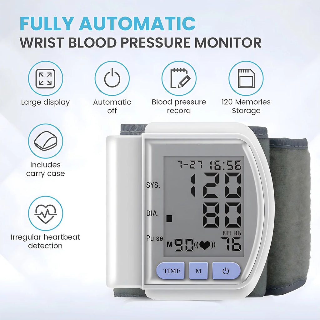 Medical Digital LCD Wrist Automatic Blood Pressure Monitor sphygmomanometer PR Heart Beat Rate Pulse Mete Tonometer Health Care