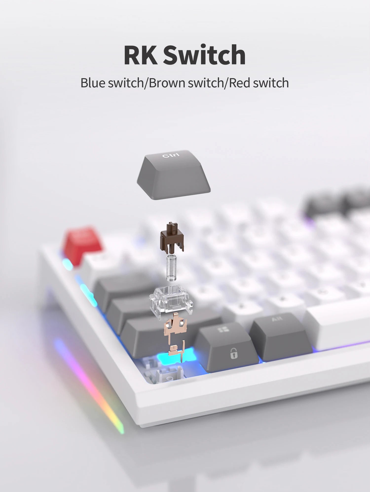 RK ROYAL KLUDGE R87 Wired Brazilian Gamer Keyboard 87 Key RGB Backlit Hot-swappable Mechanical Keyboard Customised Keycaps