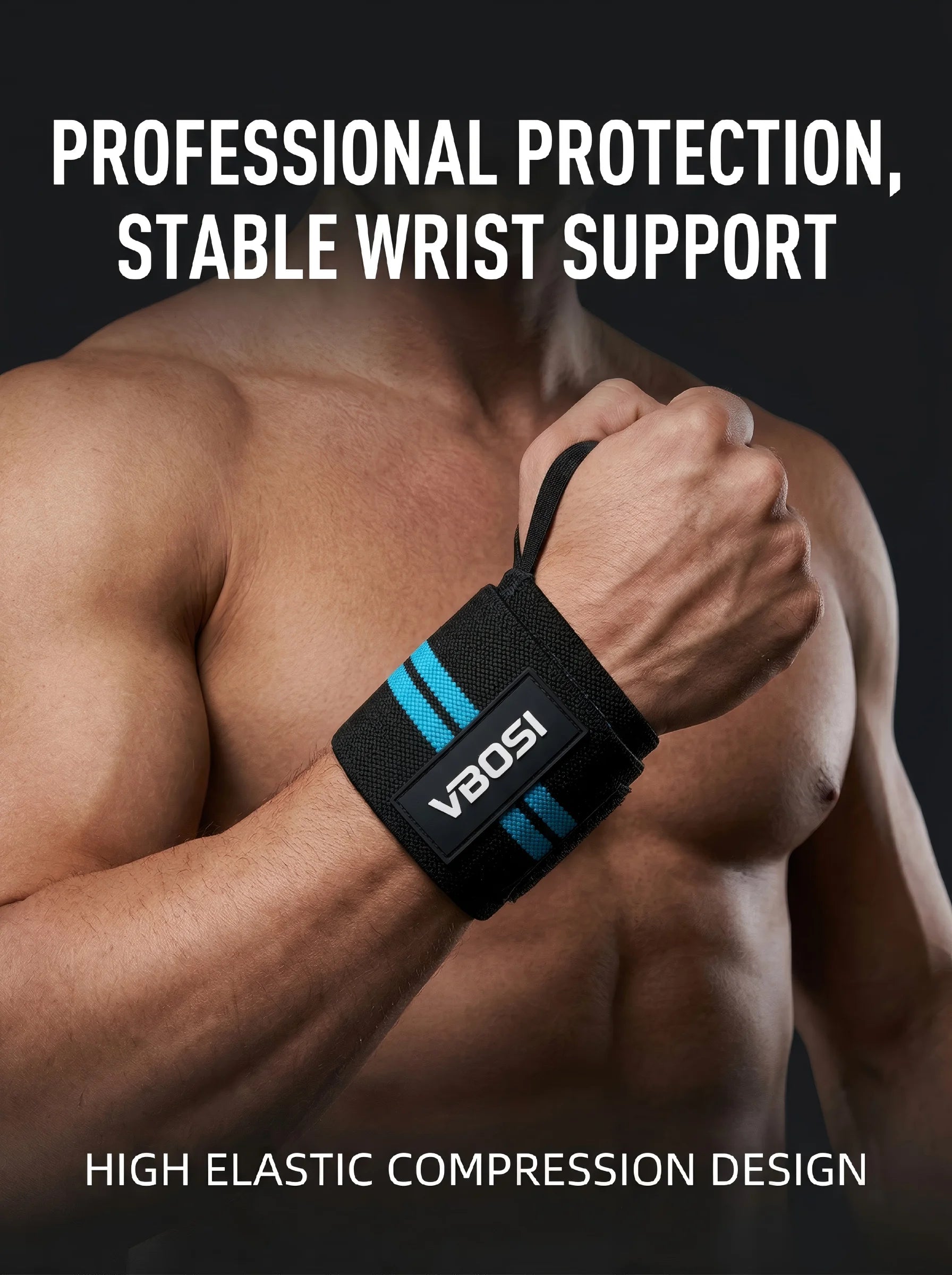 VBOSI Adjustable Wrist Support Brace with Thumb Loop,Heavy Duty Wrist Wraps for Powerlifting, Weight Training&Injury Prevention