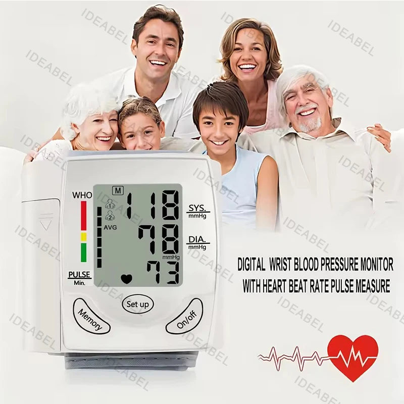 Mini Portable Battery Blood Pressure Machine Wrist Sphygmomanometer Digital Electronic Heart Rate BP Tensiometer