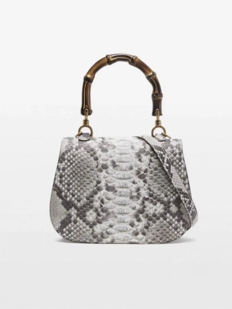 Office Ladies Fashion New Flap Pocket Hasp Tote Handbag Snakeskin Genuine Leather Designer Women SIngle Shoulder Crossbody Bags