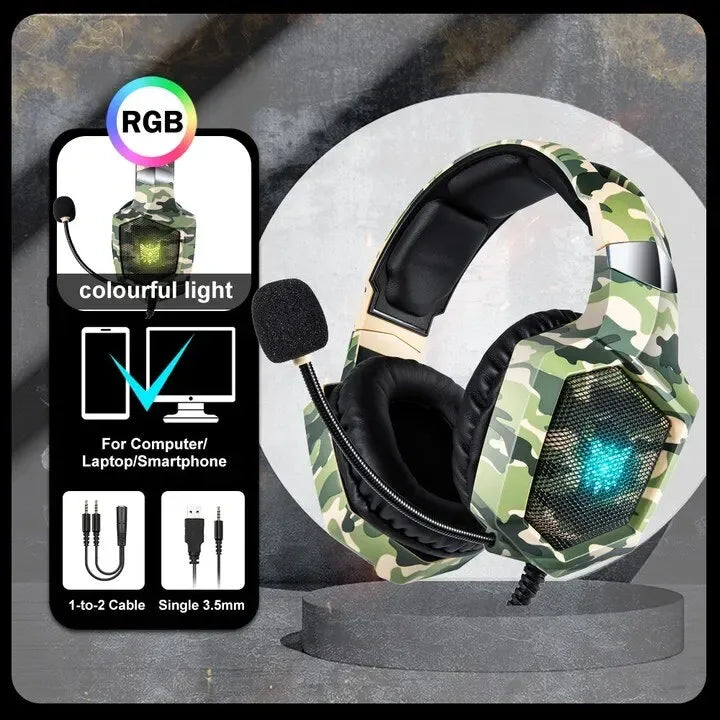 Tidesmit Wired Gaming Headset with Mic | Stereo Audio | 3.5mm Jack Camouflage green Tidesmit