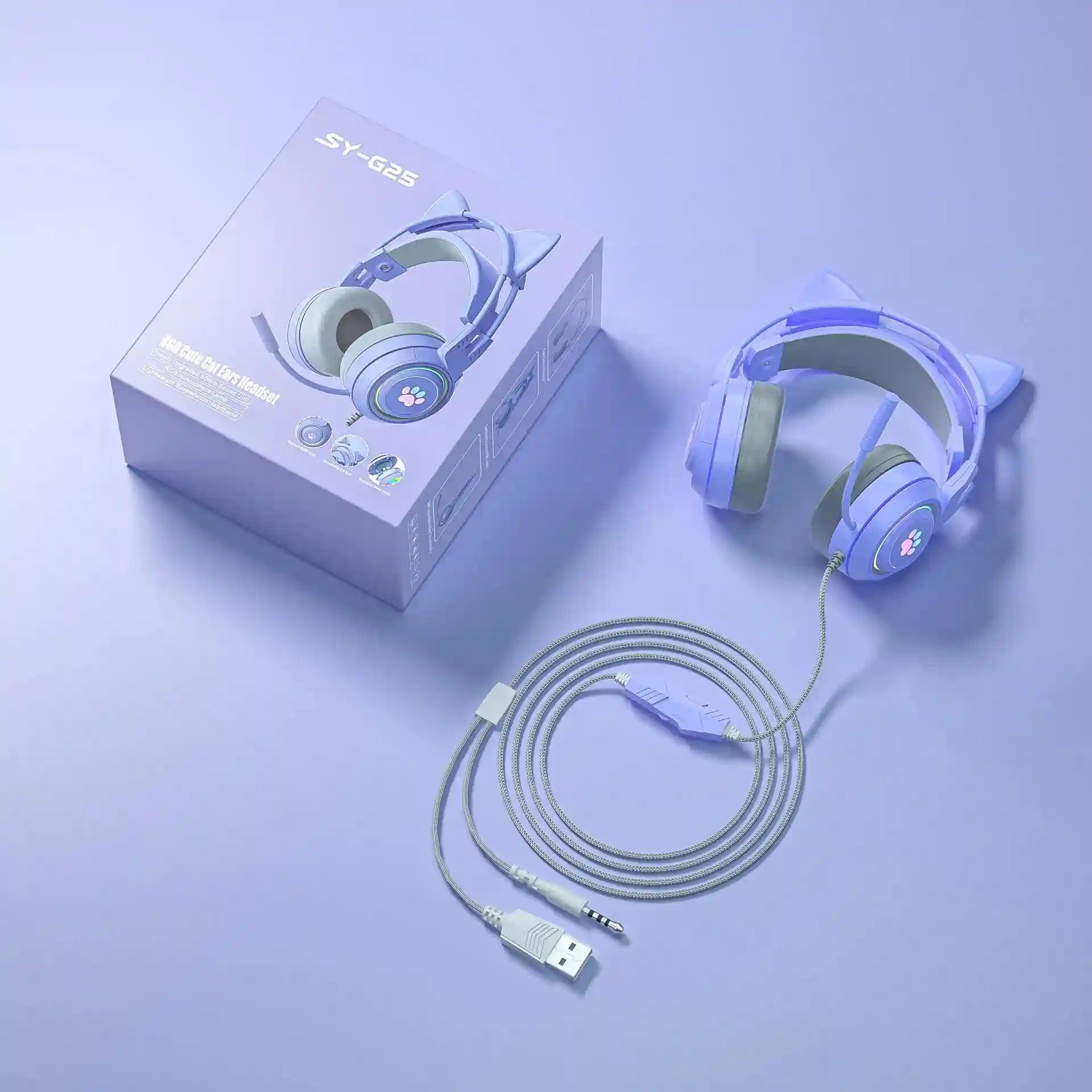 Wired Gaming Headphones Noise Cancelling Over-Ear Headset SY-G25 Purple Cat Tidesmit