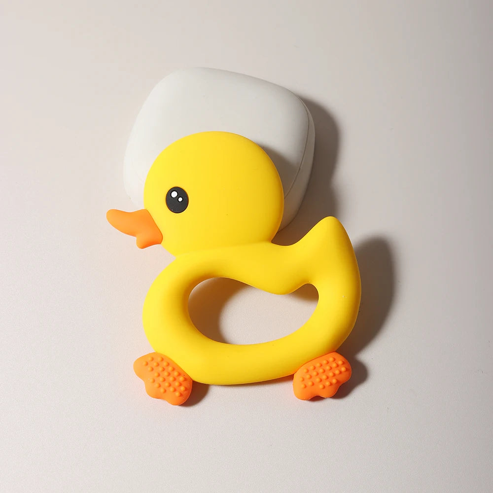 2025 Baby Duck Shape Teether Cartoon Swimming Duck Silicone Teether Baby Toy Teething Accessories