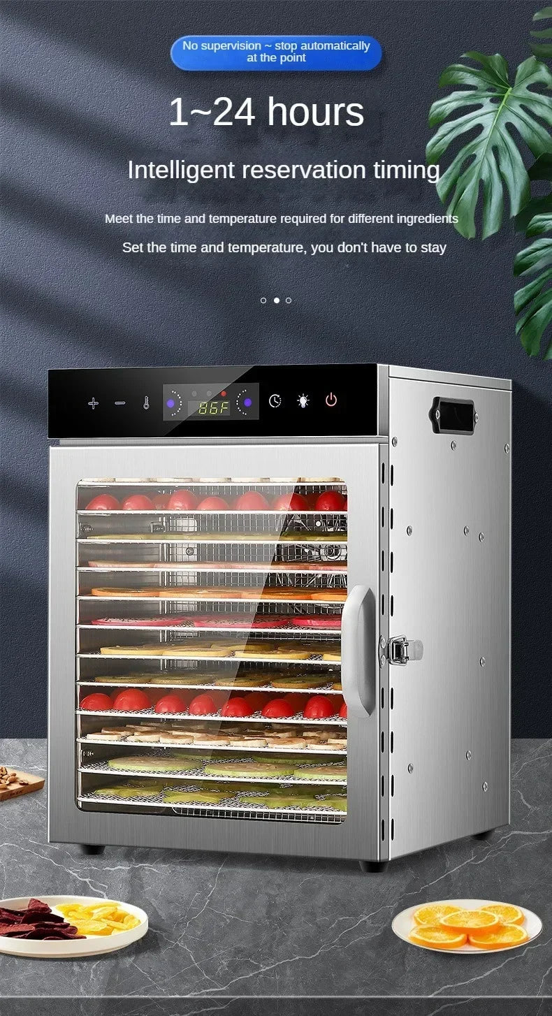 Tidesmit 18-layer smart commercial food dehydrator showing interior shelf capacity for fruit, meat, and snacks.