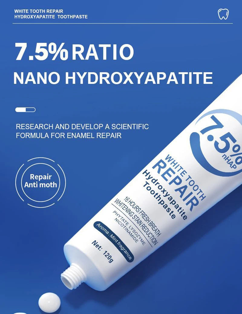 Tidesmit whitening toothpaste with hydroxyapatite for plaque removal, gum health, and deep stain cleaning.
