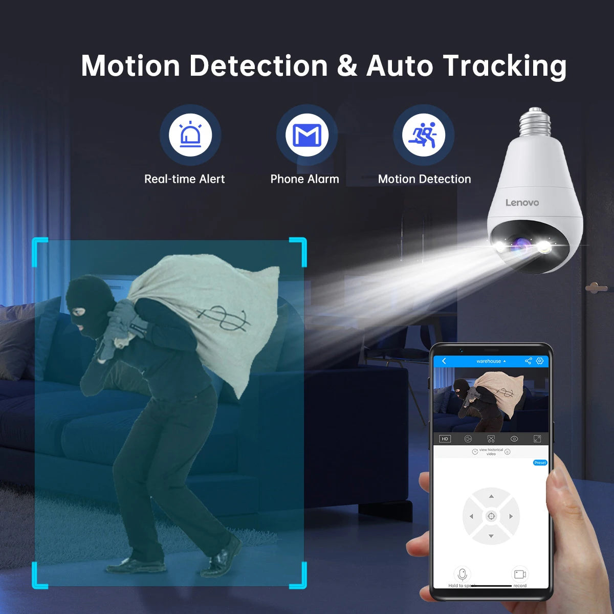 Lenovo 2K E27 Bulb WiFi Camera Home Indoor Video Surveillance Camera Color Night AI Tracking Security PTZ IP Camera Baby Monitor