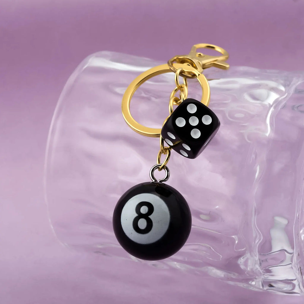 Punk Hiphop Black Dice No. 8 Billiards Keychain Y2K Pink Lucky Dice Starburst Pendant Bag Charms Hangings Ornament Accessories