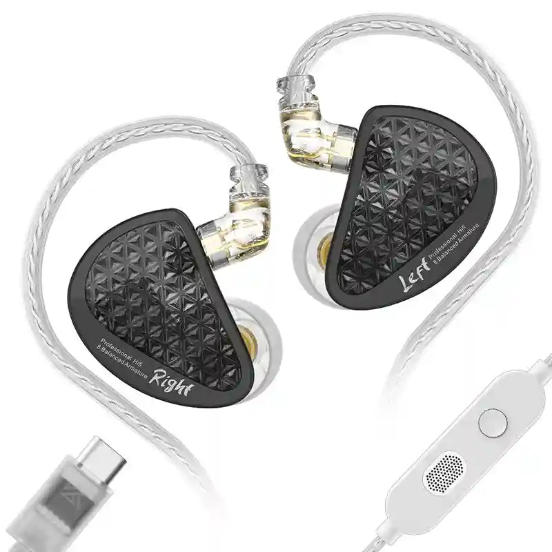 Wired In-Ear Monitors: 16BA Balanced Armature Noise Isolating IEMs AS16proBlackMictypec Tidesmit