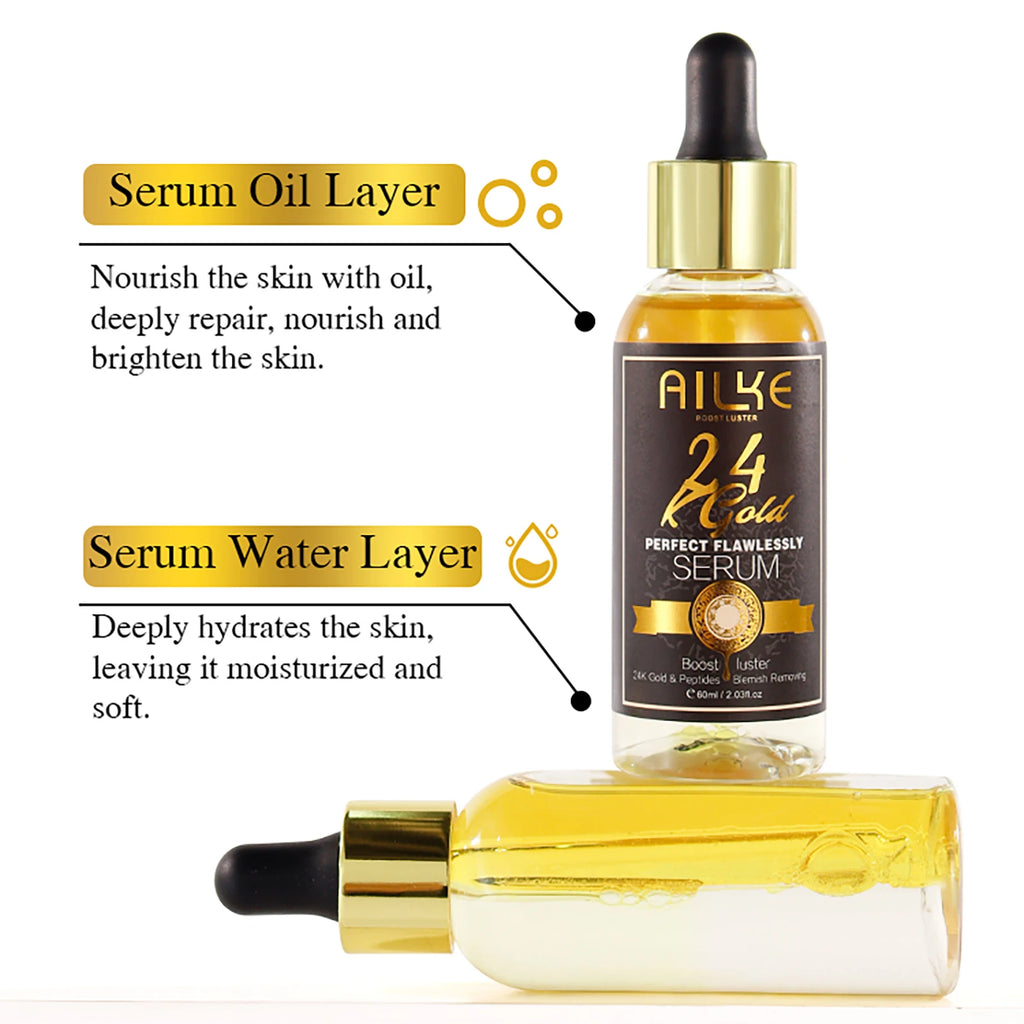 AILKE 24k Gold Flawlessly Whitening Skin Care Set For All Skin Type, Moisturizer, Reduce Black Spots, Smoothing, Brightening