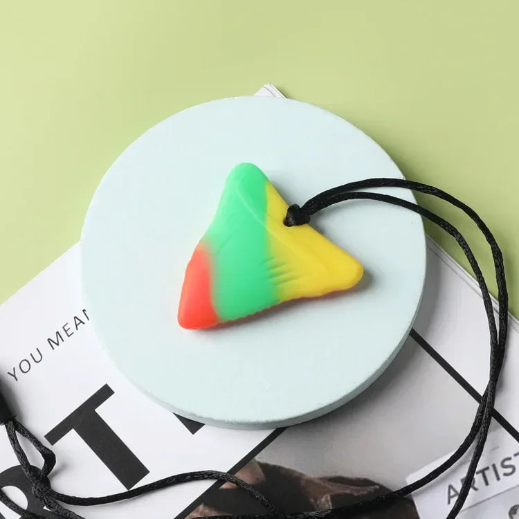 Kids Sensory Chew Necklace Brick Chewy Kids Silicone Triangle Fangs Toys Silicone Teeth for Children with Autism