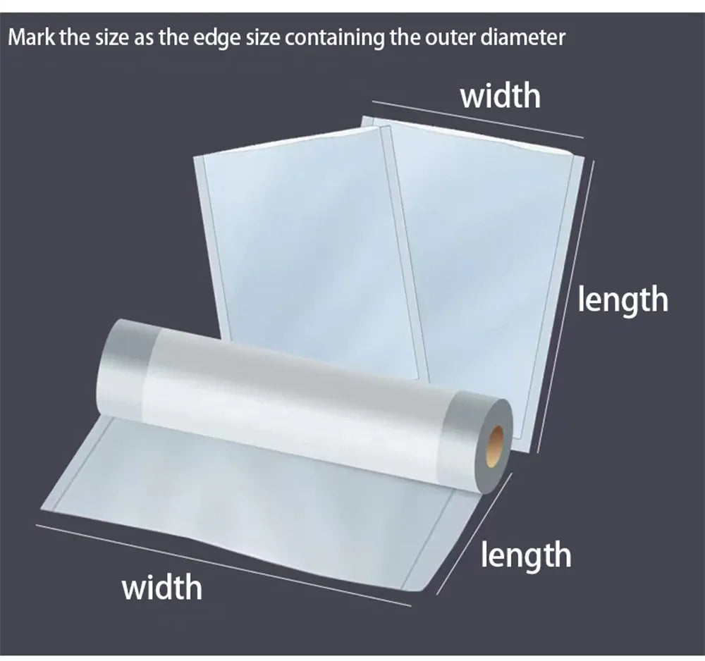 Vacuum sealing bag roll for measuring cut width and length before sealing