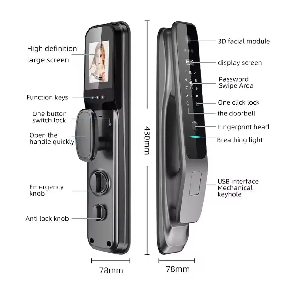 High End Active Monitoring Active Video Intercom Talking WiFi Tuya Smart Door Lock With Camera And Monitor