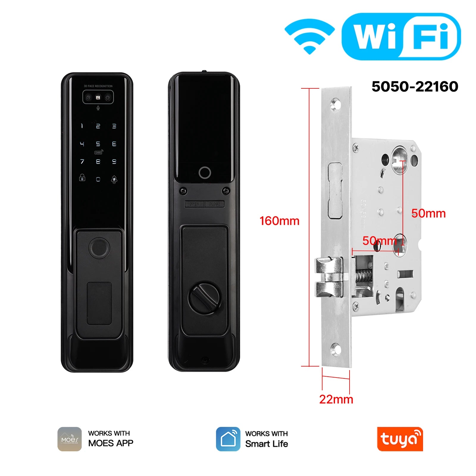 MOES Tuya WiFi Smart Door Lock Facial Palm Vein Recognition Remote Fingerprint Password IC Card Unlock Indoor Battery Powered