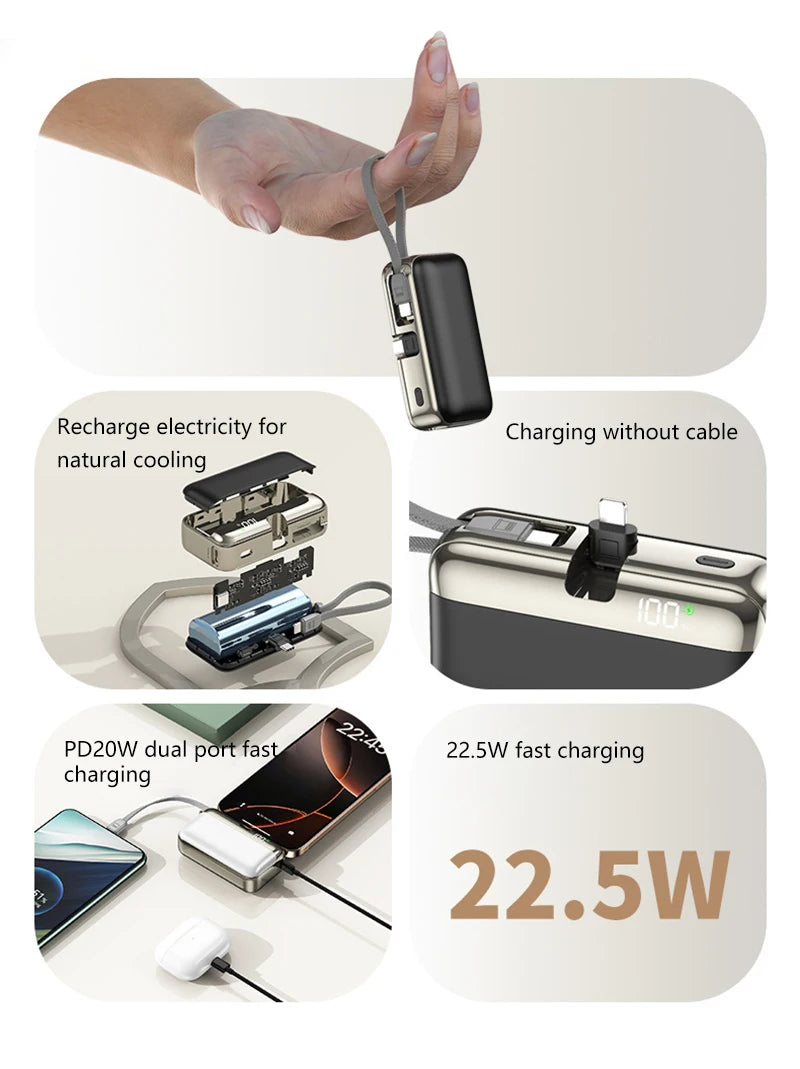 Tidesmit 20000mAh Portable Power Bank with Built-in Fast Charging Cable Tidesmit