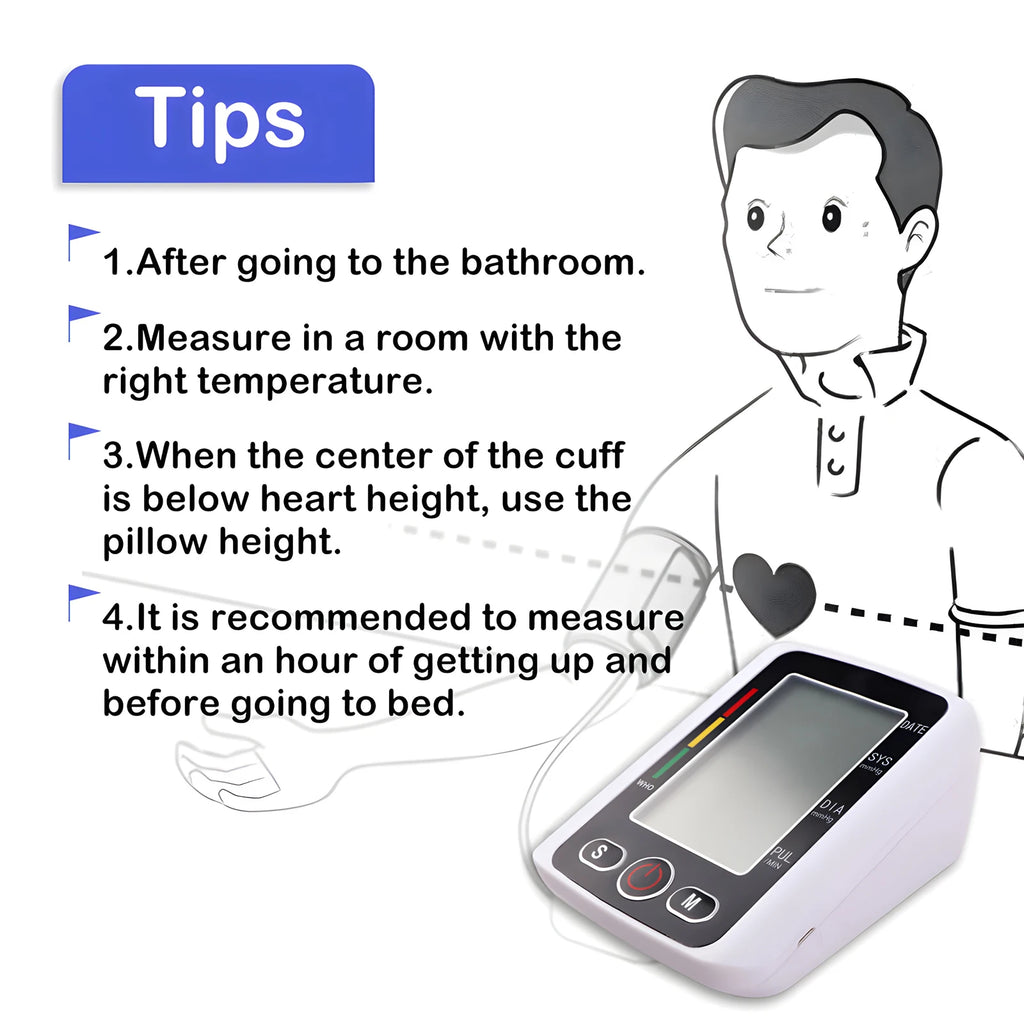 Digital Blood Pressure Monitor Arm Sphygmomanometer Heart Rate Pulse Meters Big Screen Automatic Tonometer with Cuff