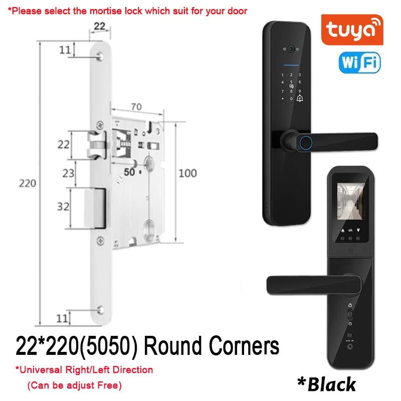 XSDTS New Tuya Wifi Digital Electronic Smart Door Lock With Biometric Camera Fingerprint Smart Card Password Key Unlock