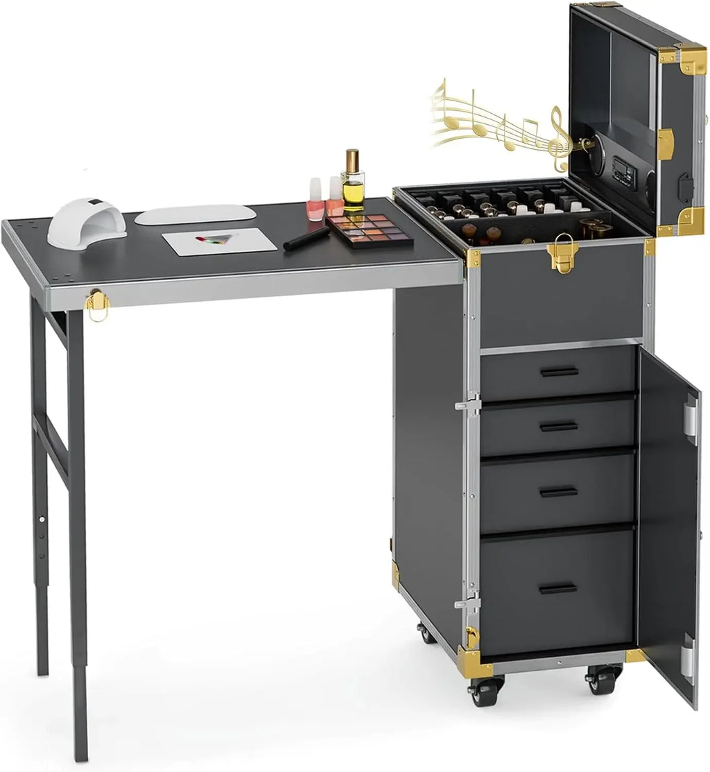 Rolling Manicure Table | Foldable Makeup Train Case - Tidesmit Massage Chairs Tidesmit
