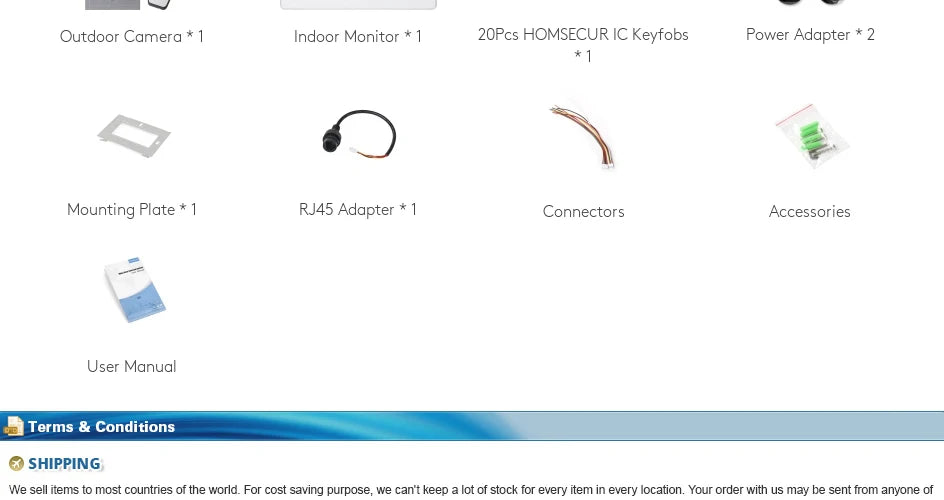 HOMSECUR 4 Wire Tuya Smart 7" WIFI 1080P Video Phone Doorbell Intercom IP65 Camera Fingerprint IC Keyfobs Access Snapshot Record