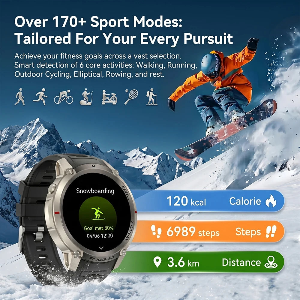 New Outdoor Sport GPS Position Smart Watch Men 1.43'AMOLED 170+Sport Mode 5ATM Waterproof Heart Rate Fitness Tracker Bracelets