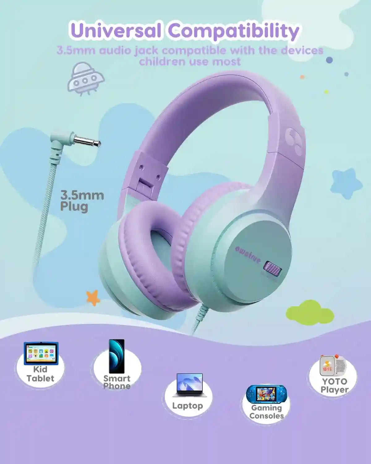 Wired Kids Over-Ear Headphones – Stereo Sound – Tidesmit Series Tidesmit