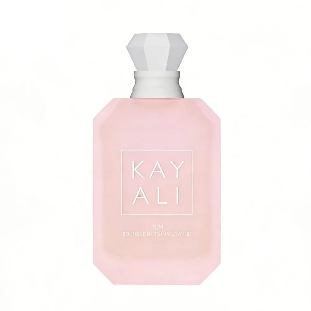 Kayali Yum Pistachio Gelato 33 perfume in pink glass bottle with diamond cap. Unisex gourmand fragrance, 100ml EDP.