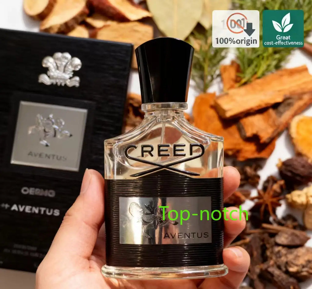 Creed Aventus 120ml men’s cologne. Iconic glass bottle with black sleeve. Long-lasting luxury woody musk parfum for men.