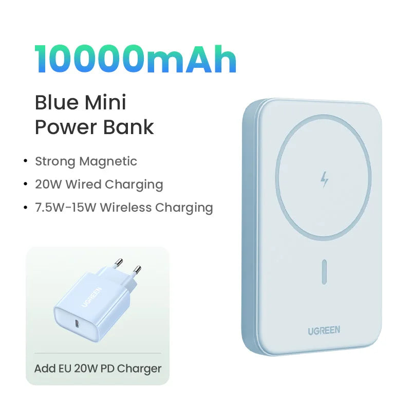 Magnetic Power Bank 10000mAh for MagSafe iPhone - Fast Wireless Charging 10000 Blue Bundle Tidesmit