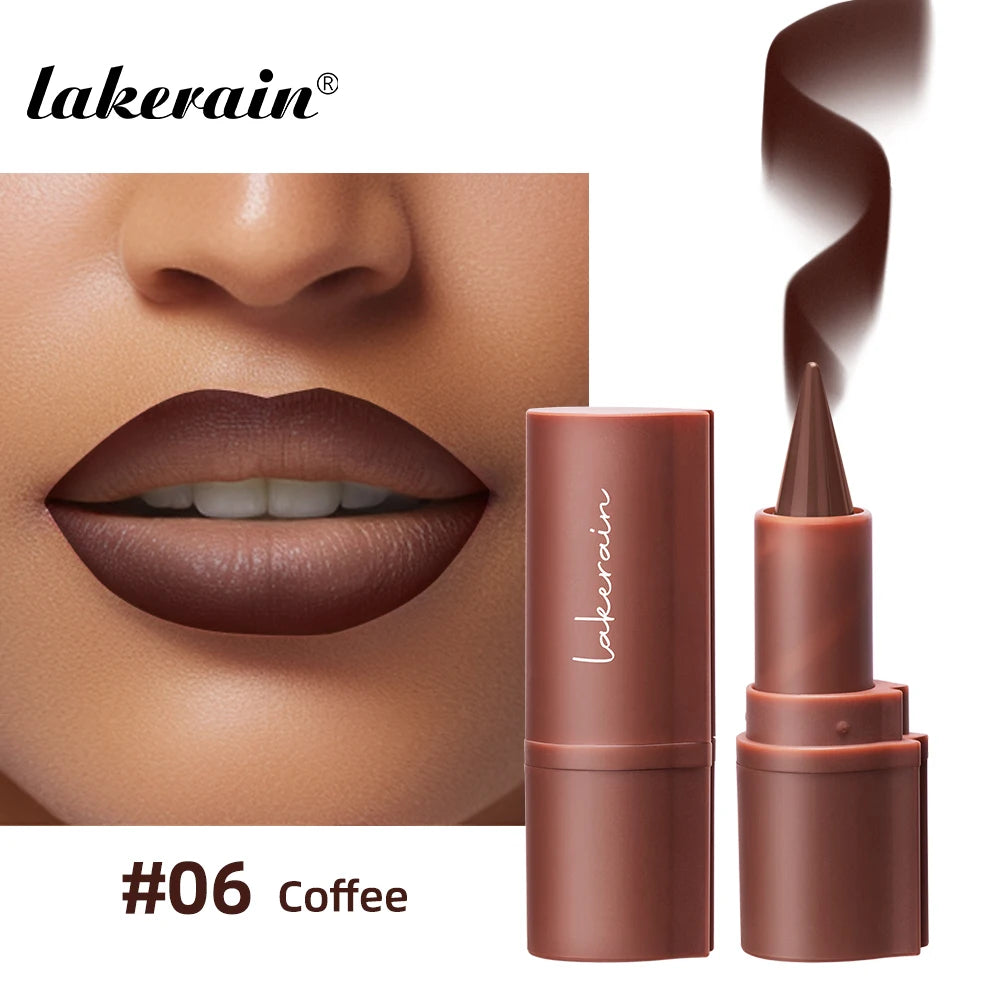 Lakerain matte coffee brown gradient lipstick pen for long-lasting, waterproof lip makeup with a velvet finish.