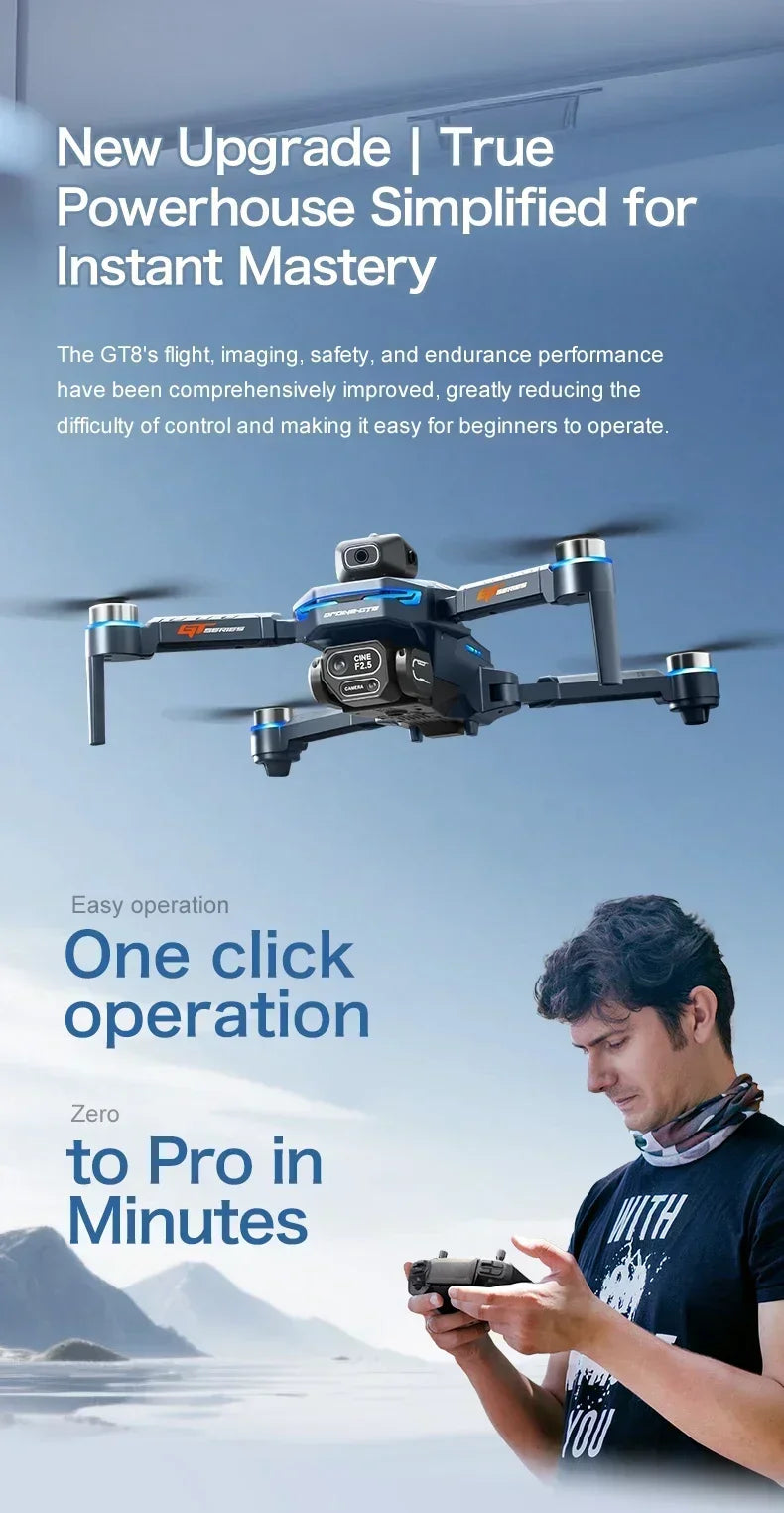 GT8 Dual Lens Camera Drone - 8K GPS Obstacle Avoidance Foldable Drone Tidesmit