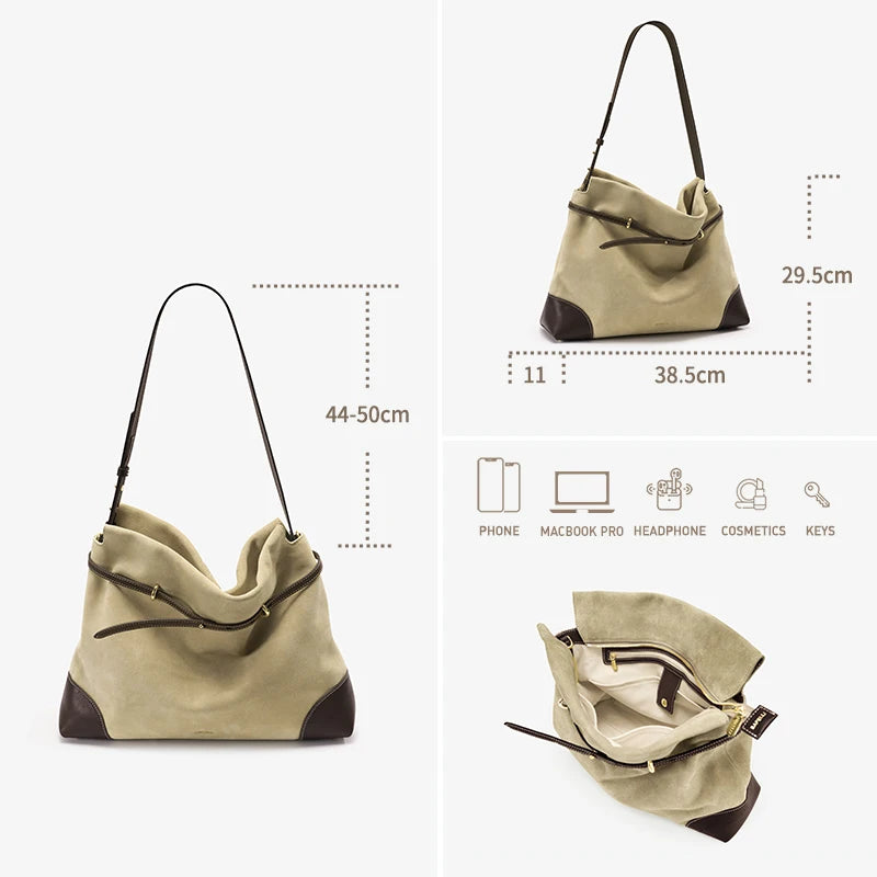 2026 ﻿Genuine Suede Women's Bag Large Capacity Crossbody Underarm Tote for Commuting Multi-functional BAFELLI Hobo Bag
