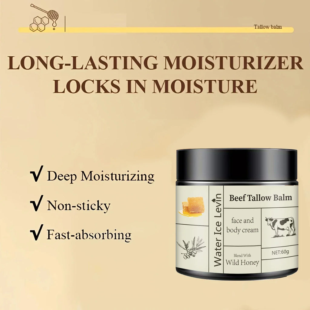 Beef Tallow Balm Locks in Moisture, Provides Deep Nourishment Non-Sticky, Fast-Absorbing for Face, Body. With Wild Honey Blend.