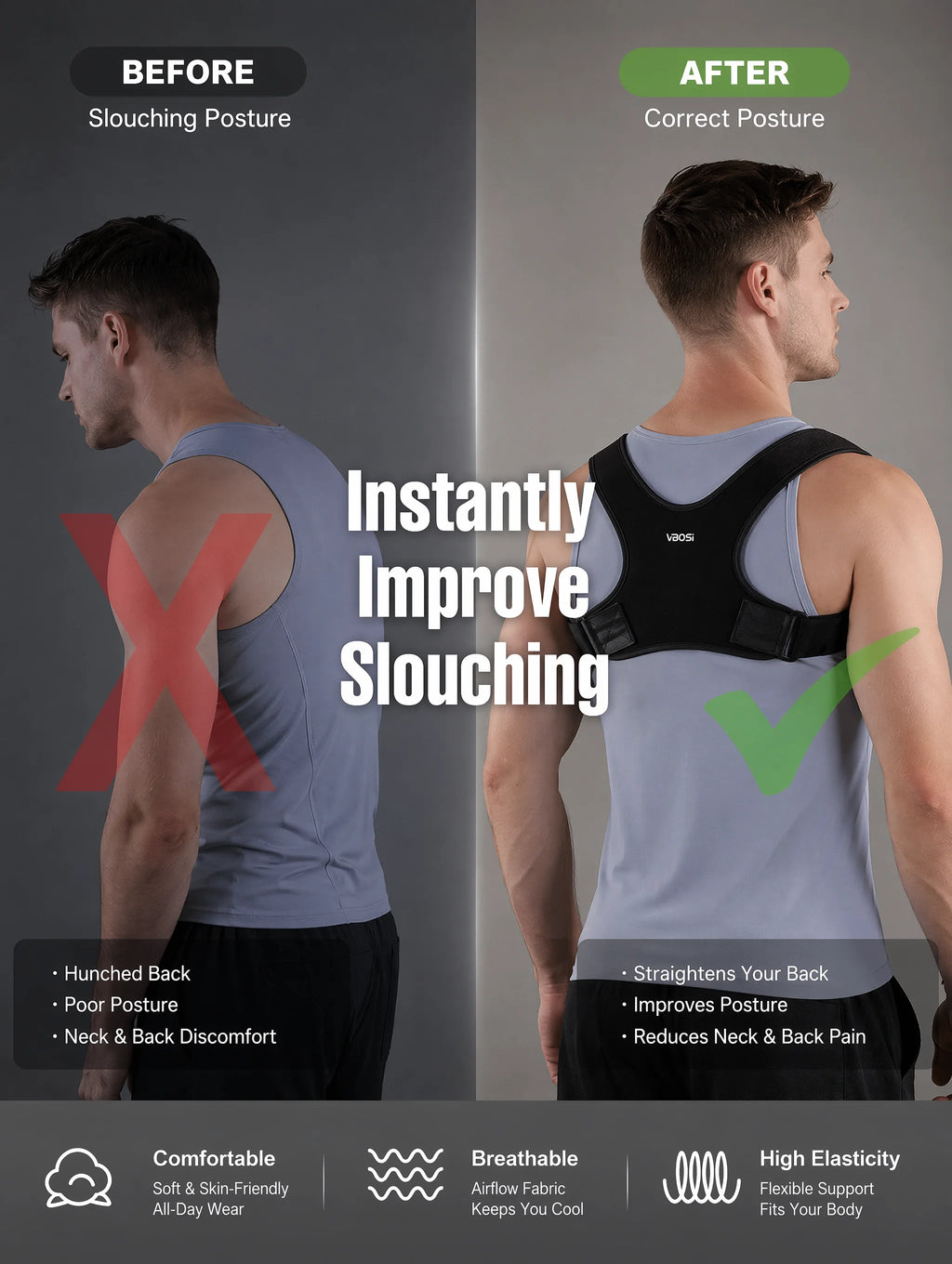 Adjustable Posture Corrector for Men & Women, Invisible Upper Back Brace for Clavicle Support, Neck Shoulder Pain Relief