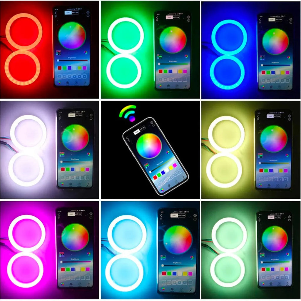 RGB LED Angel Eyes Halo Ring Light - Bluetooth APP Control 4PCS Kit Tidesmit