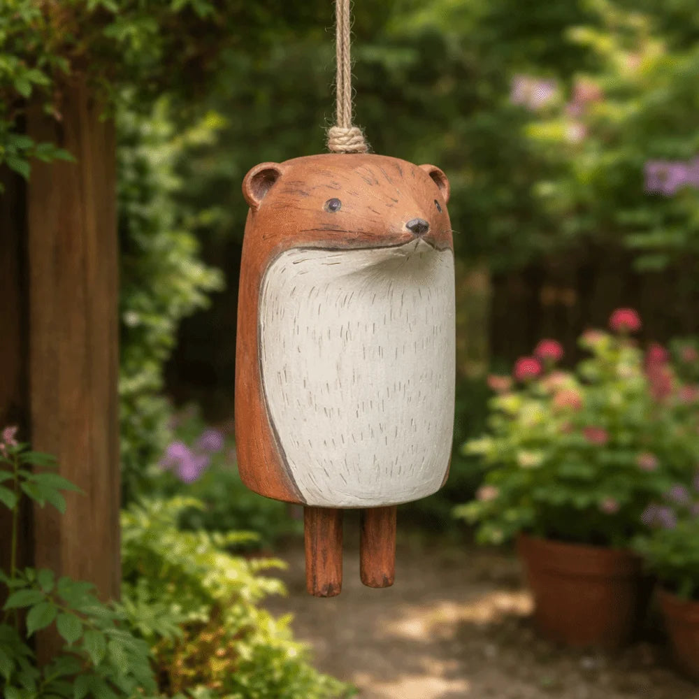 Cute resin hedgehog wind chime pendant for rustic outdoor garden decor, perfect for nature-inspired home gifts.