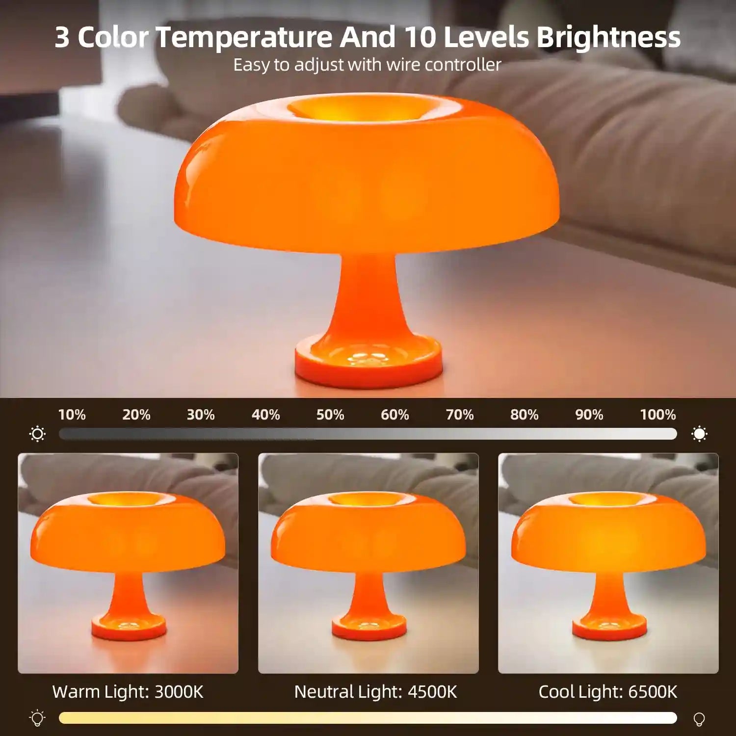 Mushroom Table Lamp - Bauhaus Bedside LED Light, 25cm Adjustable Desk Lamp Tidesmit