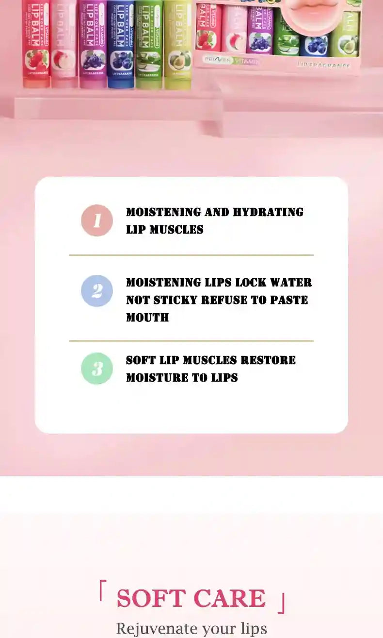 Fruit Flavor Lip Balm Set - 6 Pack Moisturizing Lip Treatment Lip Care Tidesmit