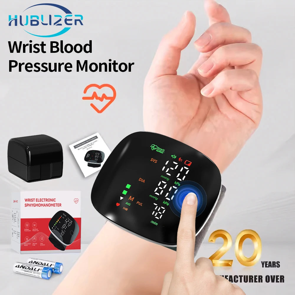 Blood Pressure Monitor New LED Rechargeable Wrist Blood Pressure Monitor English Spanish Voice Broadcast Tonometer BP Monitor