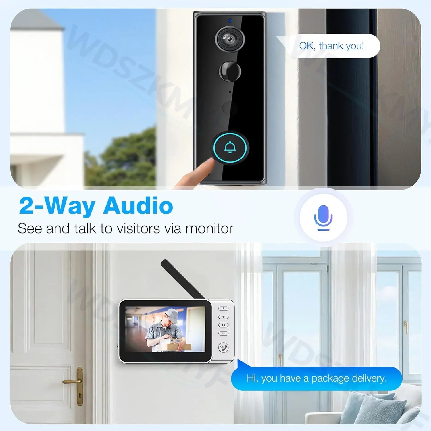 Waterproof 4000mAh Video Monitoring Doorbell 4.3 Inch IPS screen PIR motion sensor Two-way intercom 1080P Video Doorbell Camera